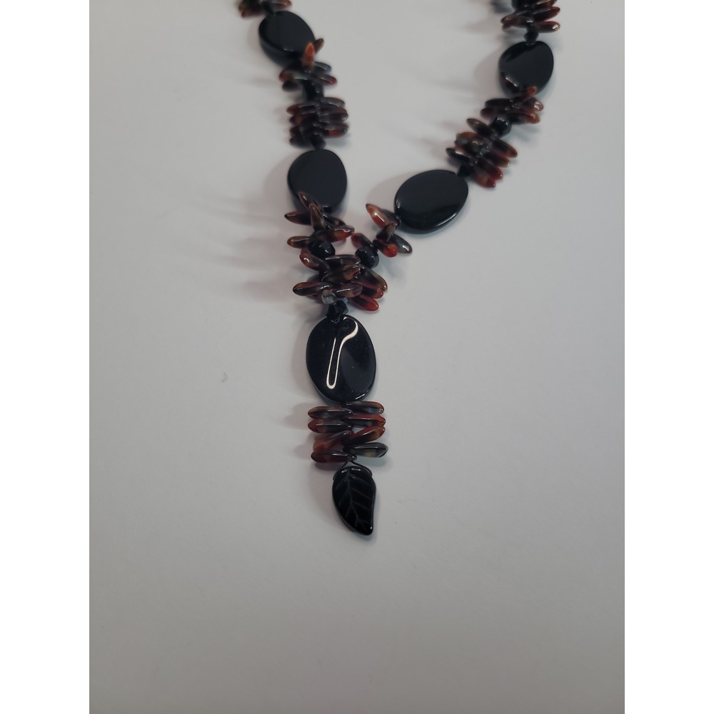 Black Copper Tone Statement Necklace Chunky Beaded Boho Tribal Artisan Style - Picture 8 of 9